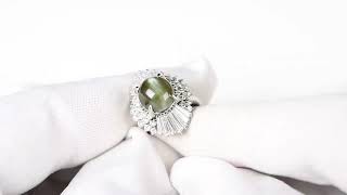 Platinum Chrysoberyl Cats Eye amp Diamond Ring 639ctw Alighieris Auction House [upl. by Nodababus]