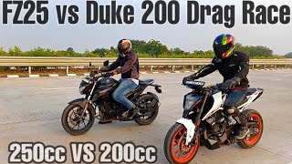 FZ25 vs Duke 200  Drag Race  Akshay Gayakwad [upl. by Annaiv354]