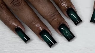 Square Black and Green Airbrushed Aura Acrylic Nail [upl. by Lena]