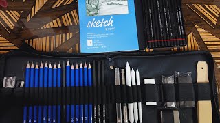 Unboxing new corslet 47 pieces pencil kit professional Graphite and Charcoal Sketch kit [upl. by Aenal455]