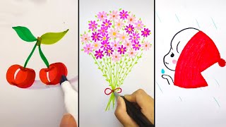 SIMPLE DRAWING TRICKS HOW TO DRAW EASY WITH MARKERS DRAWINGS IDEAS FOR BEGINNERS [upl. by Nosreg241]