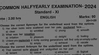 11th English half yearly exam original question paper 2024 [upl. by Nivled]