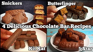 4 Homemade Popular Chocolate Bar Recipes Kit Kat Snickers 5 Star and Butterfingers [upl. by Odracer132]