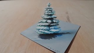 Drawing Christmas Tree  How to Draw 3D Snowy Pine Illusion  3D Trick Art [upl. by Gurney]