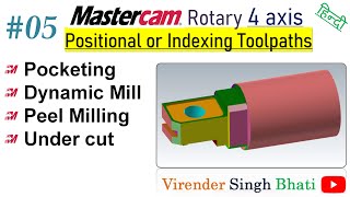 Mastercam Rotary 4 axis  05  Pocketing  Dynamic Mill  Undercut  Rotary 4 axis Programming [upl. by Eelrahc]