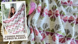 Mosaic Flower Blanket Crochet Pattern  Overlay Mosaic Crochet Technique [upl. by Delisle]