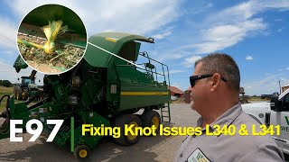 E97  John Deere L340 and L341 Square Baler with Inconsistent Knots and Frayed Ends Repair Tips [upl. by Aramas152]