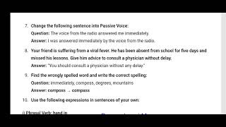 10th class English answers real paper [upl. by Joan]