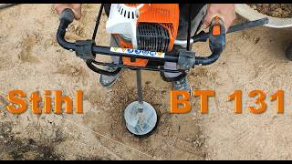 Stihl BT 131 petrol auger with one and two extensions in action [upl. by Froehlich139]