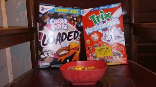 New Cocoa Puffs Loaded and Trix with Marshmallows Cereal Review [upl. by Nylauqcaj]