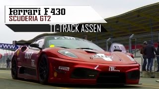 FERRARI F430 SCUDERIA GT2  Racing Assen track  Brutal Akrapovic exhaust revs downshifts  SCC TV [upl. by Darcie]