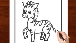 How to Draw Zebra Easy and Simple  Zebra Drawing for kids  Zebra Drawing  kids Drawing [upl. by Carpet997]