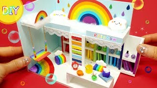 DIY Miniature Rainbow room  rainbow bed  bookshelf  swing [upl. by Graniela]