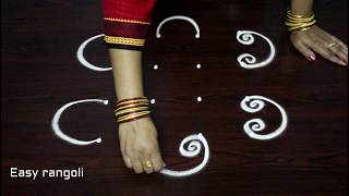 how to draw simple rangoli art designs with dots  simple kolam designs  easy muggulu rangoli [upl. by Garrard]