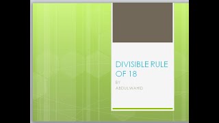 DIVISIBLE RULE OF 18 32 [upl. by Klaus]