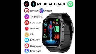 Nuovo Monitor della Glicemia SmartWatch Unisex Orologio per la salute ECG  PPG misurazione [upl. by Salomo]