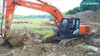 New Excavator Zaxis 220LC TATA Hitachi Working on New Water Dam [upl. by Kellen]