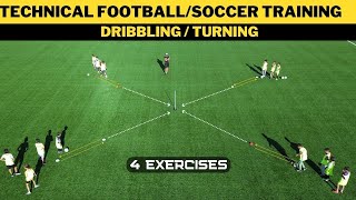 Technical FootballSoccer Training  Dribbling  Turning  4 Exercises  U11 U12 U13 U14 [upl. by Garnes]