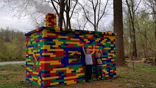 Lego Fishing Cabin  Building amp Camping in Lego Fort Survival Shelter Challenge [upl. by Lenuahs]