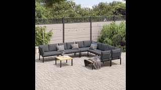 7delige Loungeset met kussens aluminium zwart [upl. by Eerak]