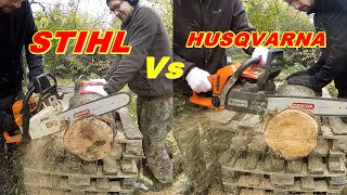 Pilarka spalinowa Stihl ms250 251 vs Husqvarna 346xp TEST cięcia [upl. by Negriv]