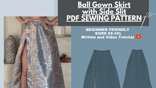 How to make a ball gown skirt with slit at home Link in bio to purchase PDF sewing pattern [upl. by Repinuj]