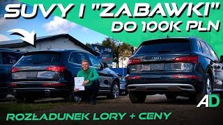 Duże i małe SUVy oraz mocne quotzabawkiquot do 100k i mniej  ROZŁADUNEK LOHRY z CENAMI samochodów [upl. by Gaye85]