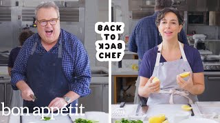 Eric Stonestreet Tries to Keep Up With a Professional Chef  BacktoBack Chef  Bon Appétit [upl. by Ahcsropal978]