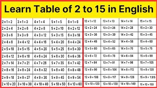 Learn multiplication table of 2 to 15  2 se 15 tak pahada in english mein  table of two to fifteen [upl. by Leitao]