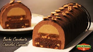 ❅ Recette de Bûche de Noël Cacahuète Chocolat Caramel façon Snickers ❅ [upl. by Nyrad]