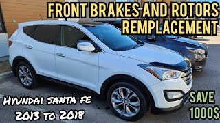 Front Brake Replacement Hyundai Santa Fe 2013 to 2018 [upl. by Aimak613]