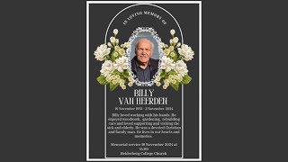 18112024 Memorial Service of Billy Van Heerden  Helderberg College SDA Church Somerset West [upl. by Bonina]