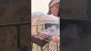 Meat skewer barbecue dinner in nature 🥩 et şiş  food camping cooking asmrfood survival yemek [upl. by Enyedy]