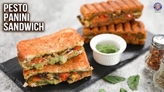 Pesto Panini Sandwich Recipe  2 Ways  How To Make Sandwich On Tawa  Pesto Panini WIth Veggies [upl. by Yoj749]