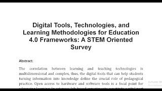 Digital Tools Technologies and Learning Methodologies for Education 4 0 Frameworks A STEM Oriente [upl. by Katlin]