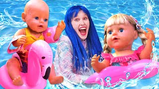 Die Lustigen Prinzessinnen  Puppen Video für Kinder mit Baby Born Sicherheit im Wasserpark [upl. by Africah]