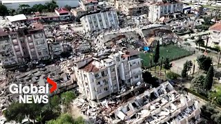 Drone video shows scale of devastation in Turkey Syria following deadly earthquake [upl. by Nagar]