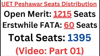 UET Peshawar Seats Distribution 2024 Part 1 Open Merit 1215 Erstwhile FATA 60 Total Seats 1395 [upl. by Brandt193]