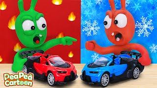 Pea Pea And The Red And Blue Car Toy Race  Pea Pea Cartoon  Toddler learning video [upl. by Mungam]