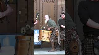 Scottish legend TuBardh Wilson with Clanadonia drumming outside Scone Palace in Scotland shorts [upl. by Noremac90]