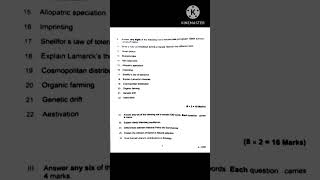 S6 Ecology Ethology Evolution amp Zoogeography Previous Year Question Paper Kerala University [upl. by Downs102]