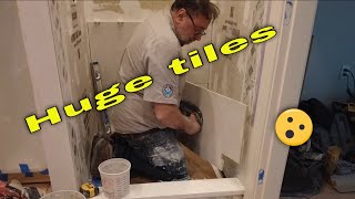 Huge tile on shower walls and floor Complete install installation [upl. by Gaudet]