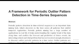 A Framework for Periodic Outlier Pattern Detection in Time Series Sequences [upl. by Eoj]