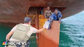 Watch 4 stowaways rescued from ships rudder after crossing the Atlantic [upl. by Sidman]