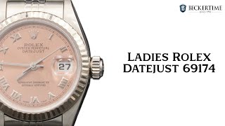 Ladies Rolex Stainless Steel Datejust Watch Salmon Roman Dial 69174 [upl. by Nadaha339]