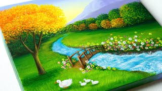 Landscape painting  River Painting  acrylic painting for beginners [upl. by Eneryc432]