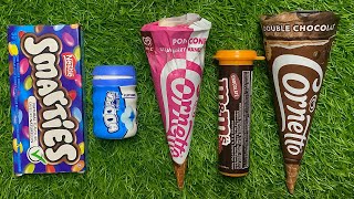 Satisfying video I opened the Corrneto cones and hooper Bubble gums with smarties ASMR [upl. by Efioa188]