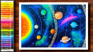 Solar System Drawing  Space Drawing With Planets  Galaxy Drawing  Universe Drawing  Oil Pastels [upl. by Brinkema]