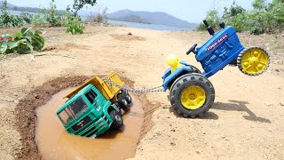 Tata Truck Heavy Loaded Stone Accident Big Pit Pulling Out Ford Tractor  Tipper  Dumper  CS Toy [upl. by Eli841]