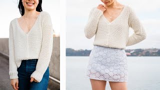 Button Down Crochet Cardigan  How to crochet a cropped vneck cardigan for fall [upl. by Llednahs974]